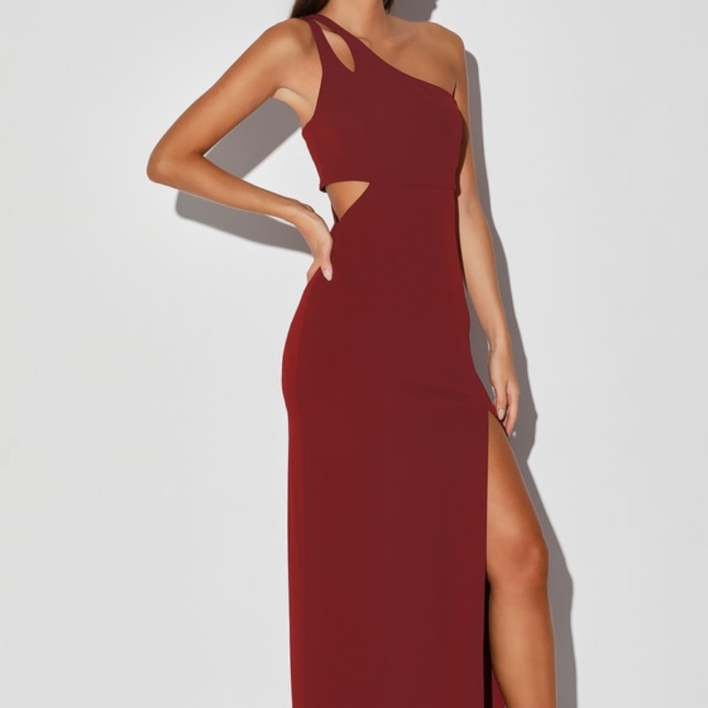 Lulus Burgundy One Shoulder Maxi Dress